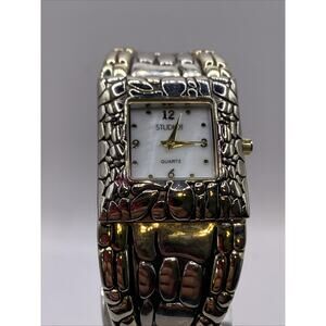Studio Time Womens Silver Tone Quartz Cuff Bangle Watch New Battery Works